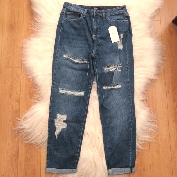NWT CUFFED DISTRESSED DENIM JEANS - Picture 3 of 8